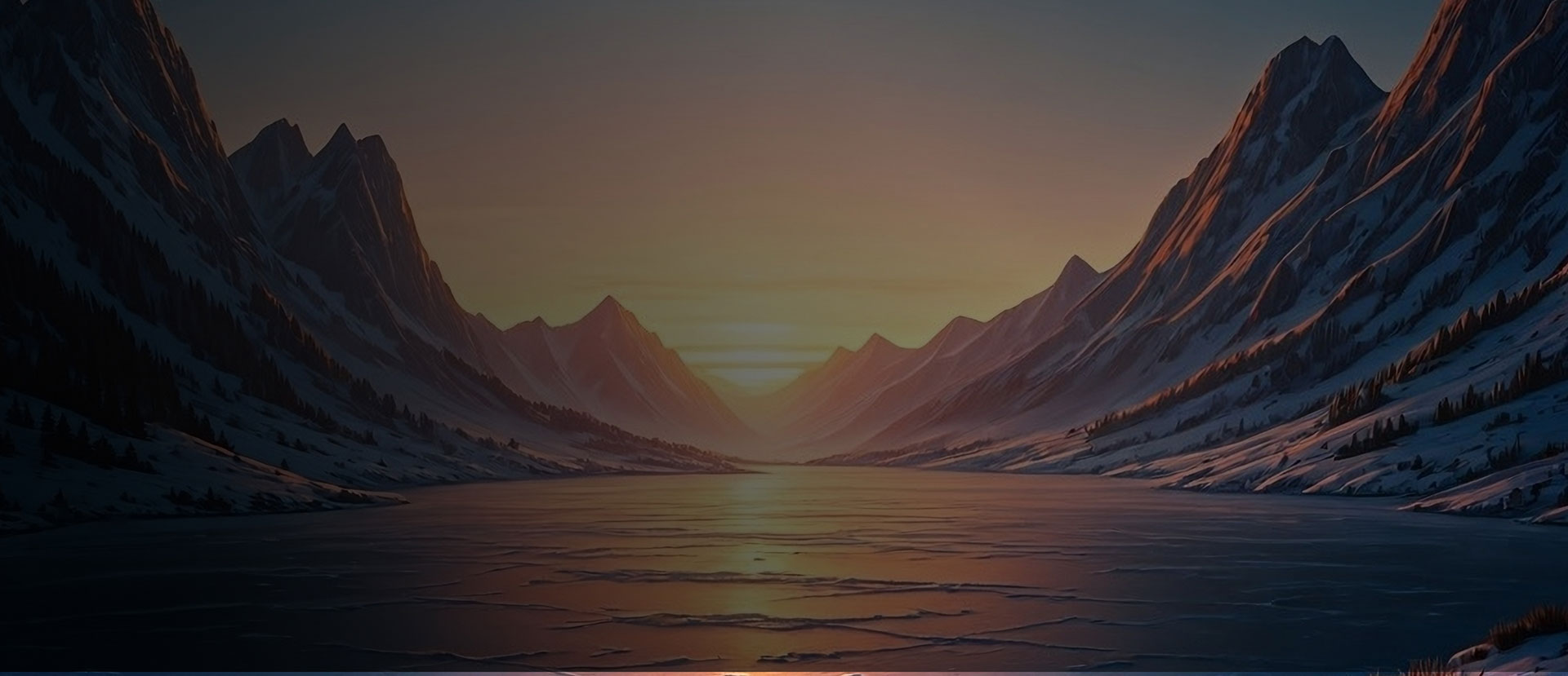 Sun rize on frozen lake